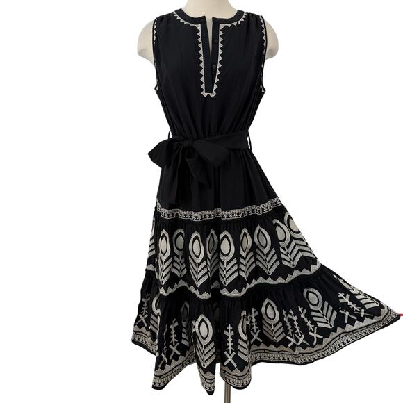 Elie Tahari Embroidered Midi Dress Sleeveless Fit and Flared Black US 12 - Picture 1 of 12